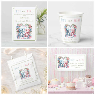 Invitation Genre révéler baby shower Teddy Ours bleu rose