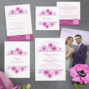 Invitation Fiançailles d'aquarelle à fleurs d'anémone rose