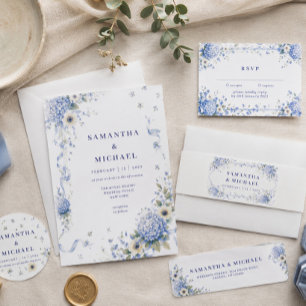 Serviette En Papier Fleurs de marine bleues Mariage minimaliste modern