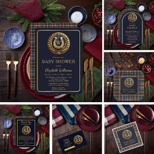 Invitation Baby shower de monogramme préppy Horseshoe Plaid