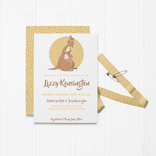 Invitation Kangaroo Baby Girl Douche rose