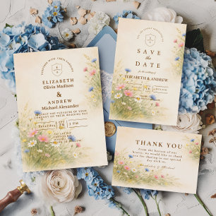 Carte De Remerciements Mariage Floral de Prairie de Printemps