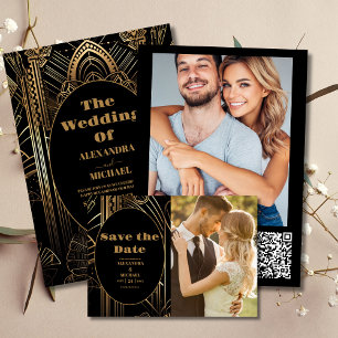 Foto Geometrische Art Deco bruiloft Save The Date