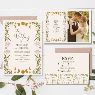 Save The Date Vintage Mariage botanique mystique
