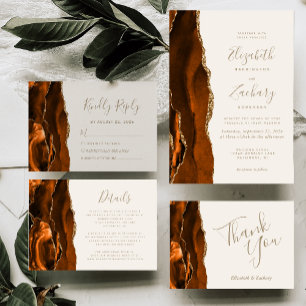 Carte Or rouille Agate ivoire Mariage plat Merci plat