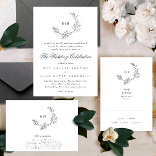 Invitation Mariage de monogramme d'antiquité à croquis de cou