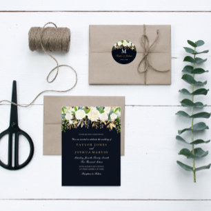 Faire-part de mariage d'aquarelle florale d'or Mar