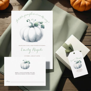 Invitation Vintage Blanc Petit Citrouille Baby shower Automne