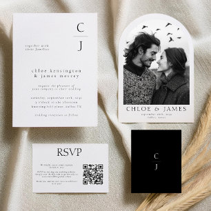 Carte D'accompagnement Mariage Monogram Elegant noir blanc Détails