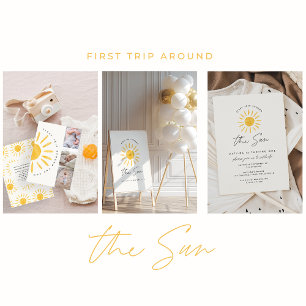 Invitation soleil 1er anniversaire aquarelle soleil jaune mod