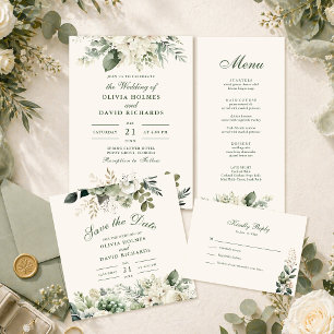 Menu Boho Sage vert et Mariage de fleurs d'ivoire