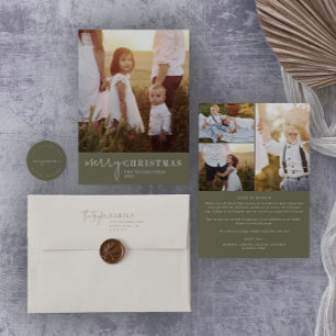 Cartes Pour Fêtes Annuelles Chic moderne   Revue de l'année photo de Noël vert