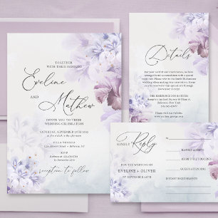 Invitation Boho printemps pastel violet bleu poussiéreux elle