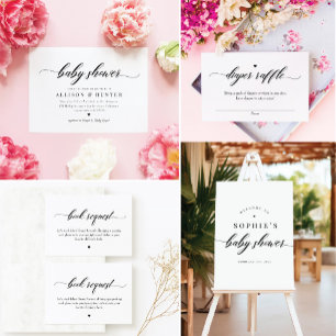Invitation Classic Élégant Calligraphie Baby shower jumeau