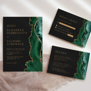 Invitation Élégant Emerald Green Agate Gold Mariage