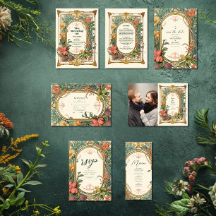 Menu Vintage Floral Art Nouveau Mariage