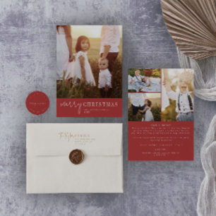 Modern chic   Rode Kerstmis Fotojaar in de Review Feestdagenkaart