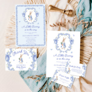 Invitation Baby shower Blue Cute Peter Rabbit