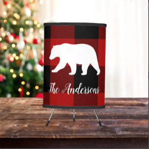 Sticker Carré Red Buffalo Plaid & Bear   Nom personnel Cadeau