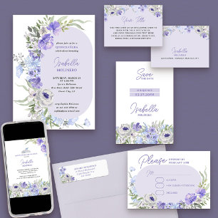 Carte D'accompagnement Réception de Quinceanera Florale Perple
