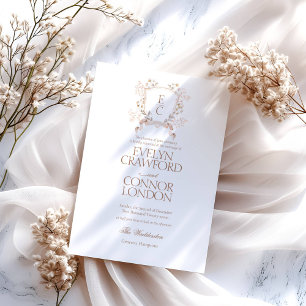 Invitation Mariage Élégant Monogramme Crête Florale d'Automne