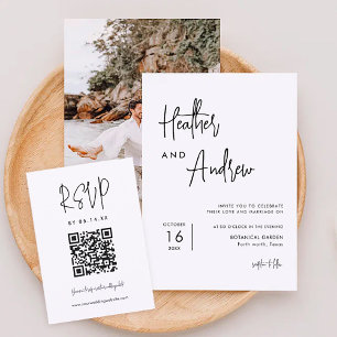 Cartons Réponse Calligraphie minimaliste Mariage QR Code