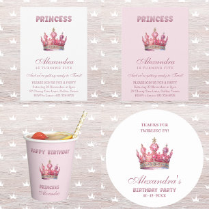 Sticker Rond Princesse Couronne rose Merci d'anniversaire