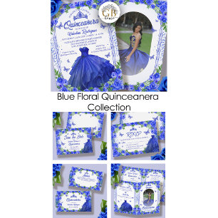 Save The Date Royal Blue Floral Quinceanera Enregistrer la date