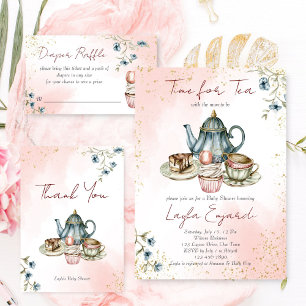 Invitation Un bébé prépare un baby shower de fête du thé