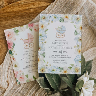 Baby shower Floral Bleu Boy Invitation