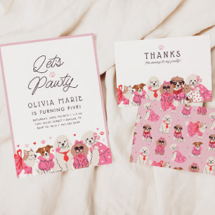Invitation Faisons la fête des chiots roses des filles pawty 