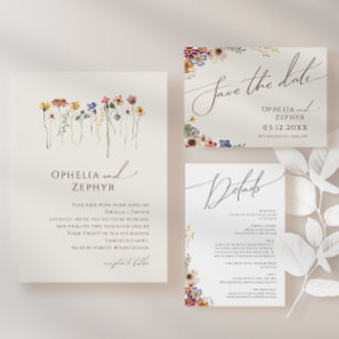 Invitation Fleur sauvage couleur Monogramme beige Mariage pho