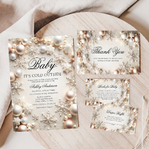 Invitation Baby shower Perles et flocons de neige