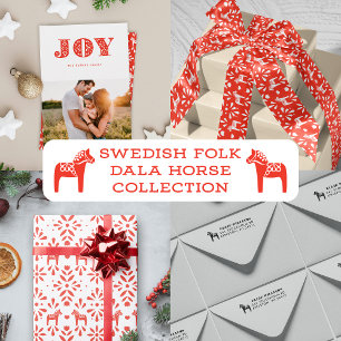 Red Joy Swedish Dala Horse Holiday Gift Label Cadeaulabel
