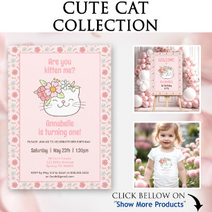 Invitation Kitten Kitty Chat Rose Girl 1er anniversaire Invit