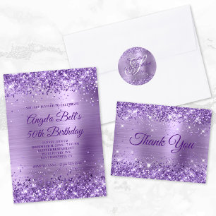 Faux Sparkly Royal Paars Glitter and Brushed Folie Kaart