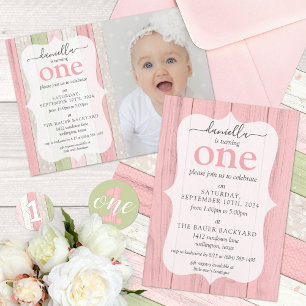 Sticker Rond 1er Anniversaire Un Sage Vert & Rose Bois