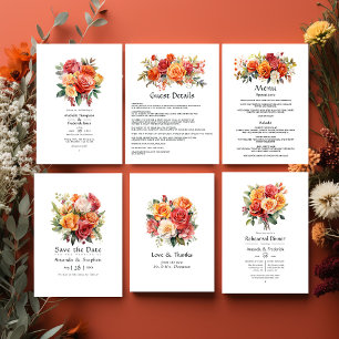 Carte D'accompagnement Détails de l'invité rouge, orange et de la plante 