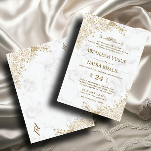 Invitation Dentelle florale Marbre blanc Musulman musulman Me