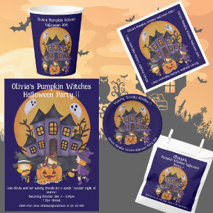 Invitation Sorcières Citrouilles pour enfants fête d'Hallowee
