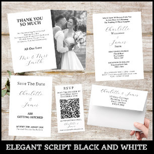 Carte De Remerciements Élégant Marié Noir Et Blanc Photo Mariage