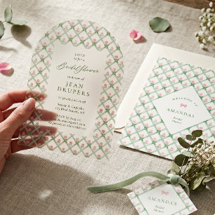 Invitations En Acrylique Fête de Fiançailles de Treillis Floral Rose de Cot
