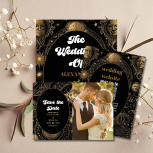 Invitation Photo Celestial Black Gold Mariage