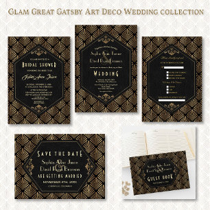 Invitation Glam Roaring 20's Gold Black Great Gatsby Mariage