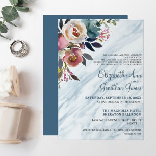 Invitation Mariage en marbre bleu clair et élégant