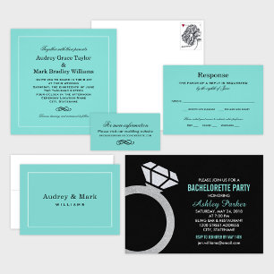 Carte De Remerciements Mariage élégant Aqua bleu et noir Monogramme