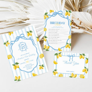 Carte De Remerciements Filles Whimsical Blue Bow Lemon Amalfi Anniversair