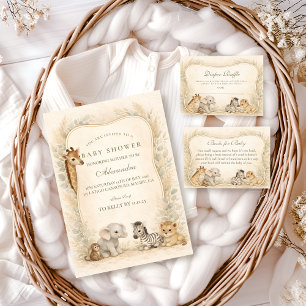 Invitation Baby Shower Animaux de la Jungle Safari Neutre