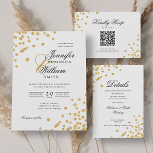 Invitations En Acrylique Mariage Élégant script roman Gold Confetti