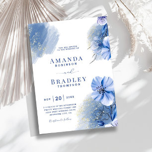 Invitation Dusty Blue & Gold Parties scintillant Élégant Mari